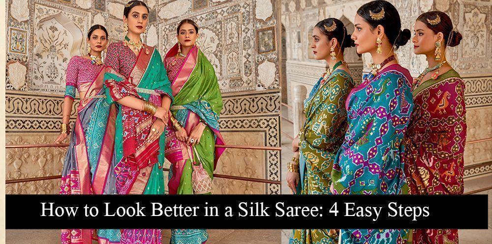 Women wearing colorful silk sarees with traditional jewelry in an ornate Indian setting