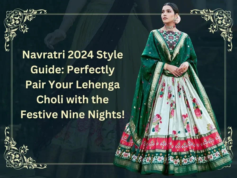 Woman wearing floral lehenga choli for Navratri 2024, Ethnic Plus Indian ethnic wear style guide