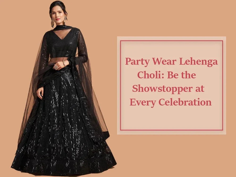 Woman wearing black sequin lehenga choli with net dupatta, party wear ethnic attire
