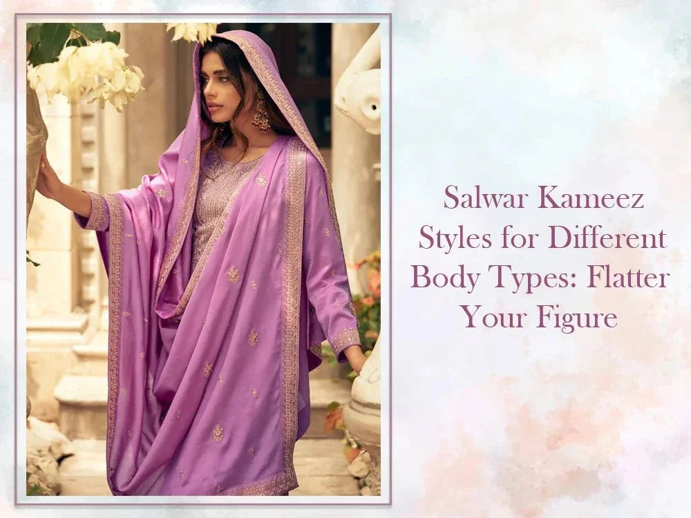 Woman wearing lavender embroidered salwar kameez with dupatta, elegant ethnic wear fashion