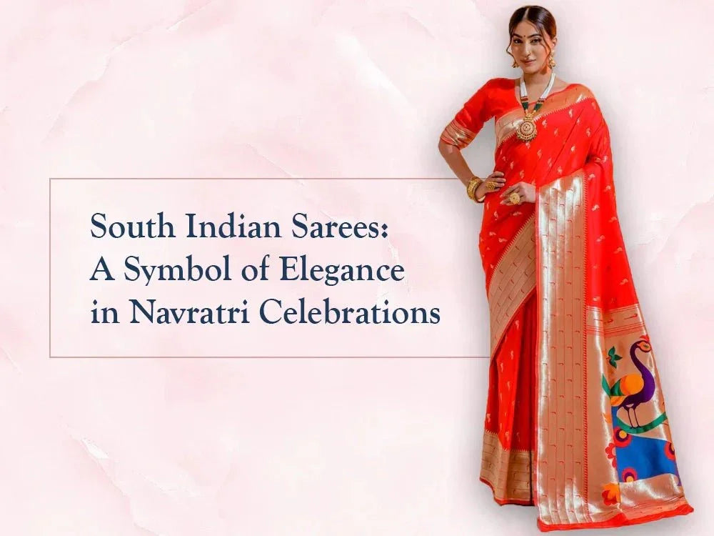 Woman in red South Indian saree with gold border and peacock design, festive ethnic wear