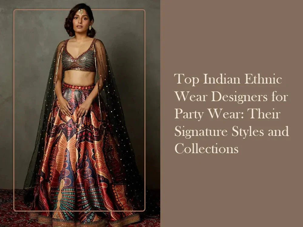 Woman in designer Indian lehenga choli with dupatta, featured for Ethnic Plus party wear collection