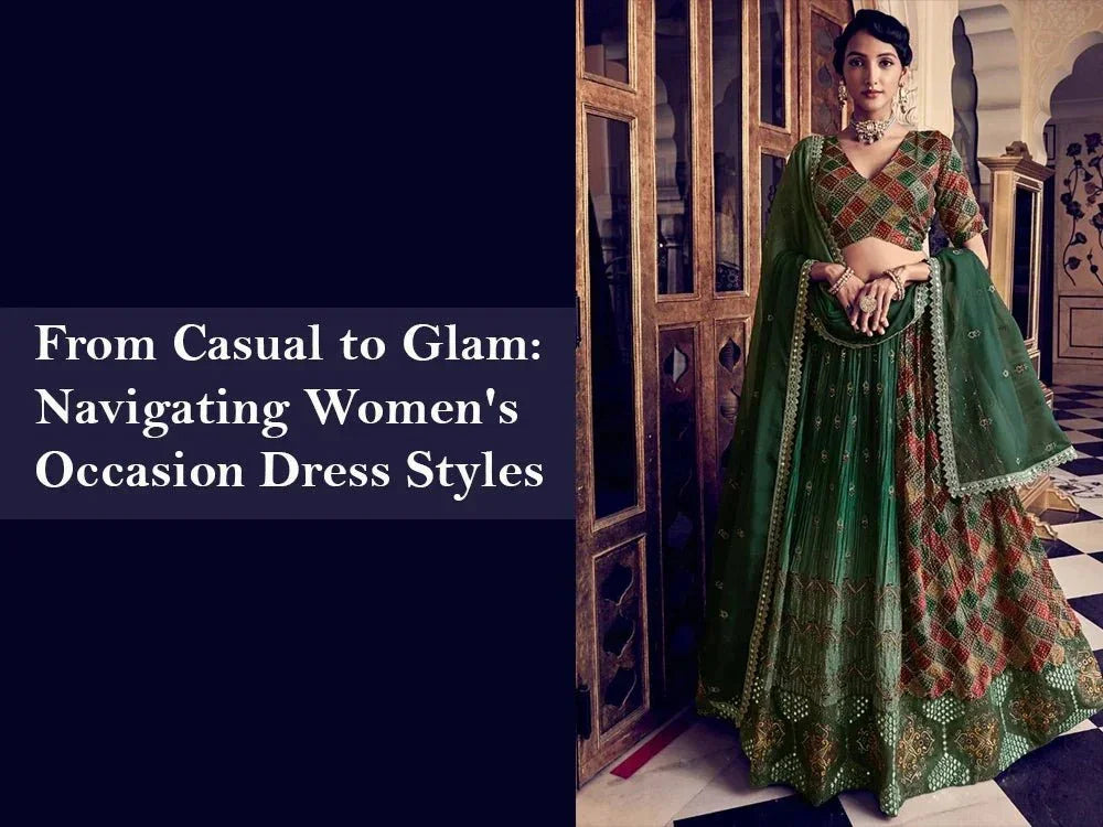 Woman in designer green lehenga choli, Indian ethnic wear, occasion dress style, Ethnic Plus