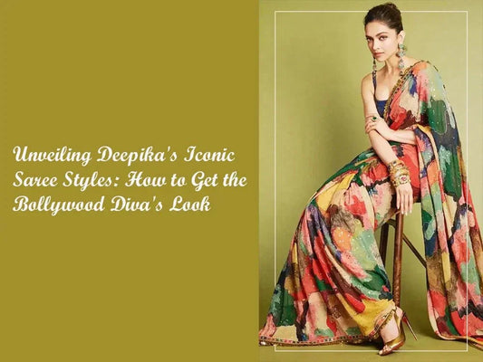 Woman in colorful designer saree with traditional jewelry, featured on Ethnic Plus Indian ethnic wear store
