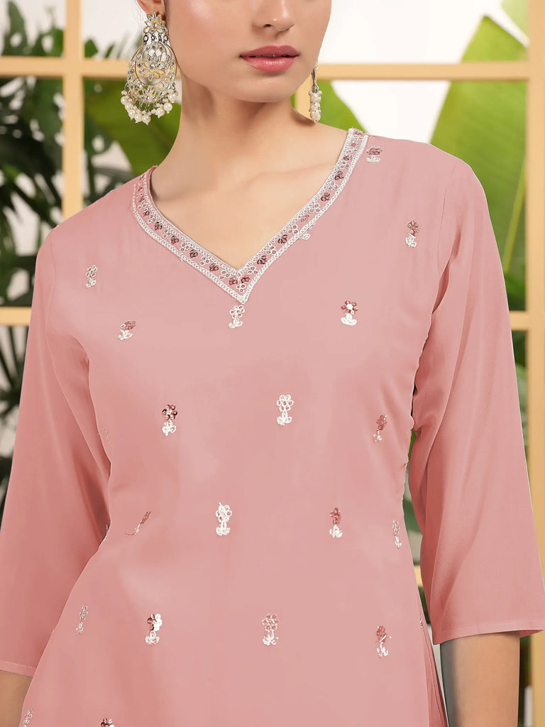 Beautiful Peach Embroidered Georgette Festival Wear Sharara Suit
