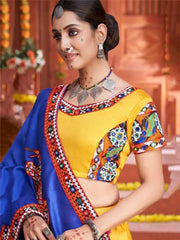 Wonderful Yellow Gamthi Work Silk Festival Rajwadi Ghaghra Choli