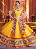 Wonderful Yellow Gamthi Work Silk Festival Rajwadi Ghaghra Choli