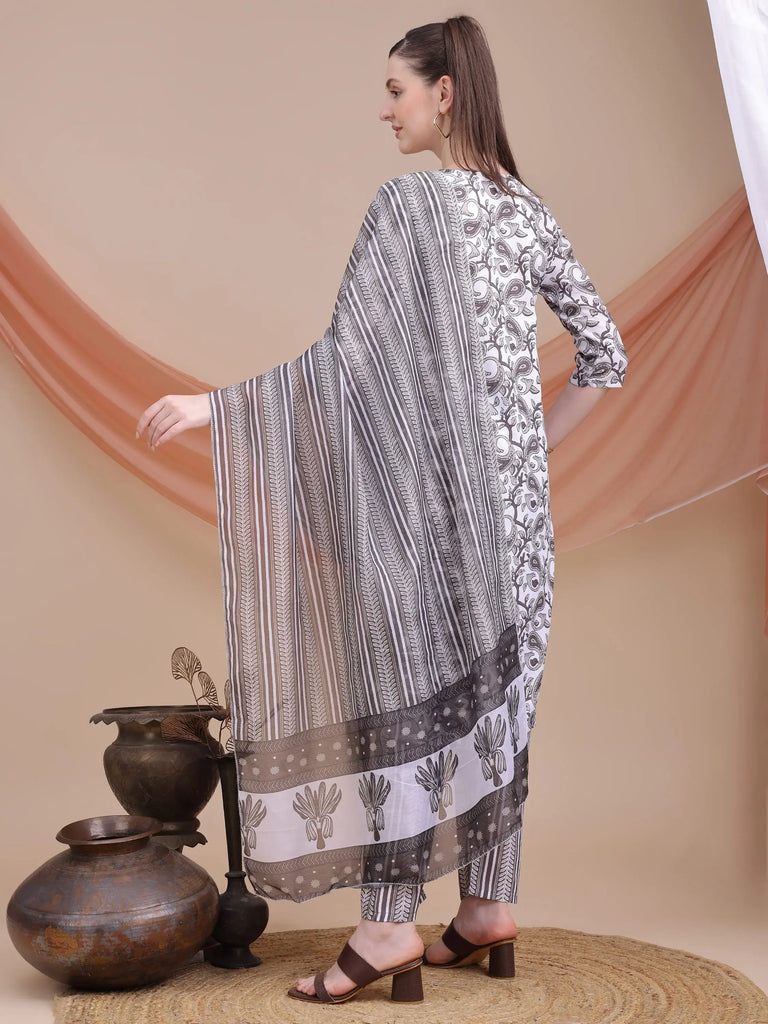 Awesome Grey Floral Printed Cotton Daily Wear Salwar Suit