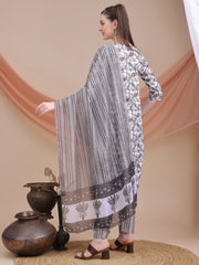 Awesome Grey Floral Printed Cotton Daily Wear Salwar Suit