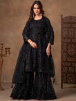 Enchanting Black Embroidered Net Festival Wear Sharara Suit