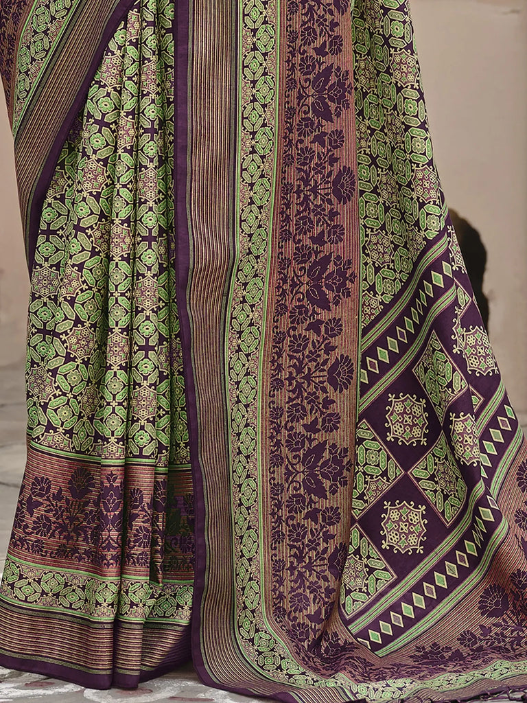Alluring Purple Patola Printed Silk Event Wear Saree With Blouse