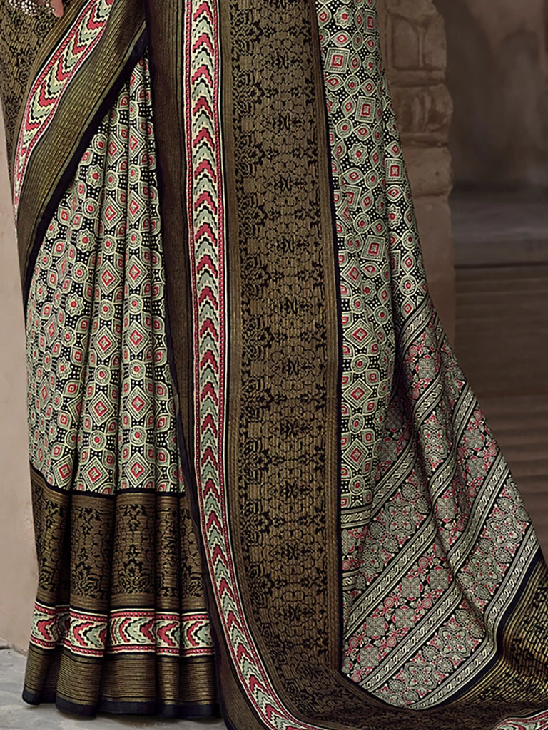 Lovable Olive Green Patola Printed Silk Event Wear Saree With Blouse