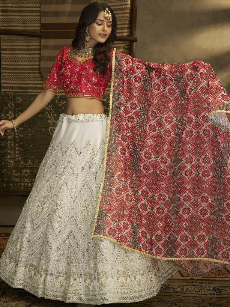 Desirable White Sequence Embroidered Georgette Lehenga Choli
