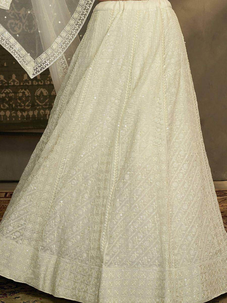 Stunning White Sequence Embroidered Georgette Lehenga Choli