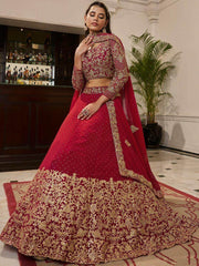 Sensational Red Sequence Embroidered Georgette Lehenga Choli