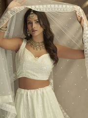 Stunning White Sequence Embroidered Georgette Lehenga Choli