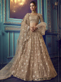 Beige Heavy Sequins Net Wedding Wear Lehenga Choli