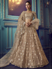 Beige Heavy Sequins Net Wedding Wear Lehenga Choli