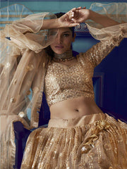 Beige Heavy Sequins Net Wedding Wear Lehenga Choli
