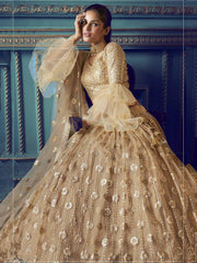 Beige Heavy Sequins Net Wedding Wear Lehenga Choli