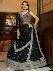 Dazzling Black Sequence Embroidered Net Lehenga Choli