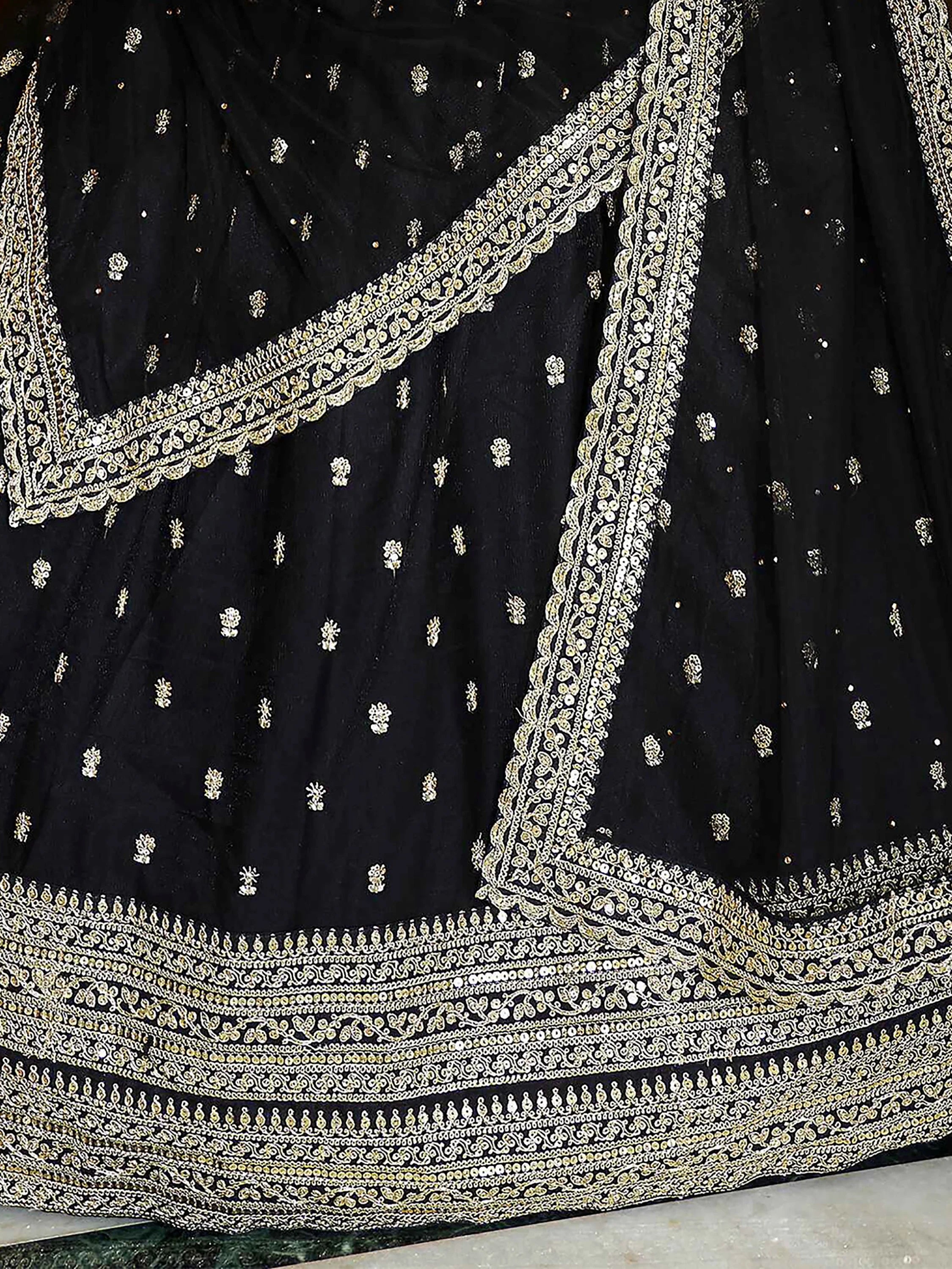 Awesome Black Embroidered Net Reception Wear Plus Size Lehenga Choli