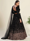 Glamorous Black Sequin Work Velvet Wedding Lehenga Choli
