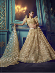 Golden Sequins Soft Net Party Wear Lehenga Choli With Dupatta