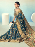 Incredible Teal Green Georgette Zari Weaving Festive Wear Saree With Blouse