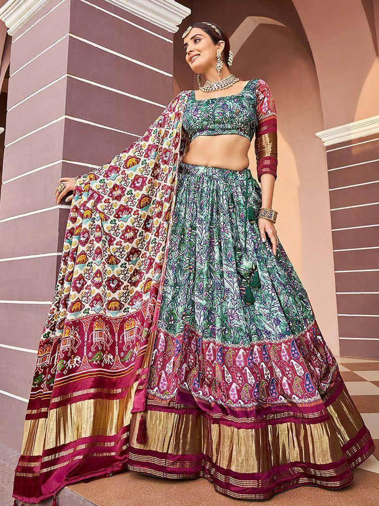 Gorgeous Green Digital Print Gaji Silk Navratri Lehenga Choli