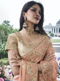 Dazzling Peach Zari Woven Organza Silk Event Wear Saree With Blouse