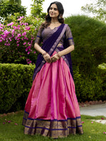 Awesome Pink Zari Weaving Silk Marriage Wear Half Saree Lehenga