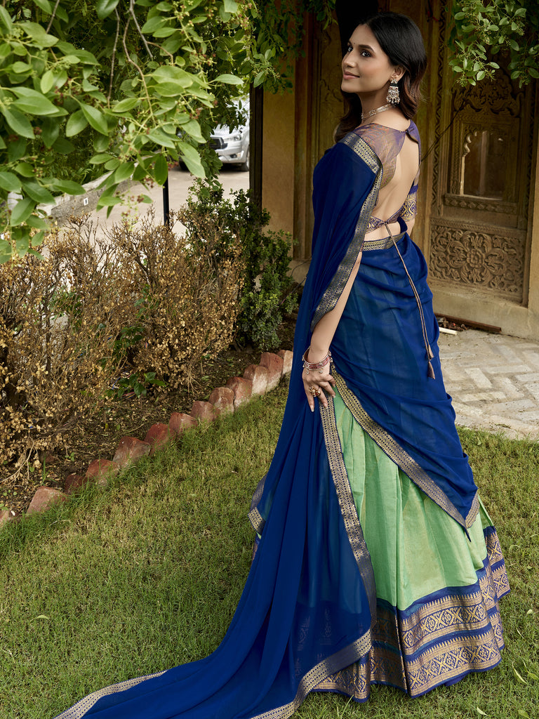 Fabulous Sea Green Zari Weaving Silk Mehendi Wear Half Saree Lehenga