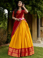 Beautiful Yellow Zari Weaving Silk Event Wear Half Saree Lehenga