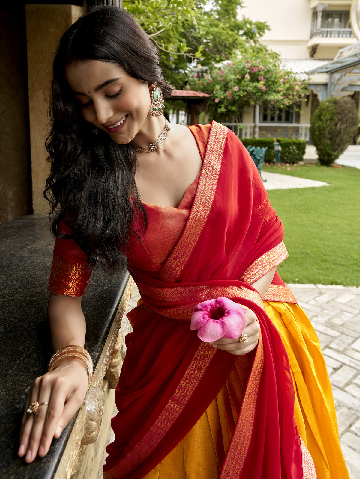 Beautiful Yellow Zari Weaving Silk Event Wear Half Saree Lehenga