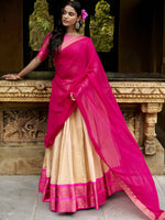 Elegant Off-White Weaving Border Silk Traditional Half Saree Lehenga
