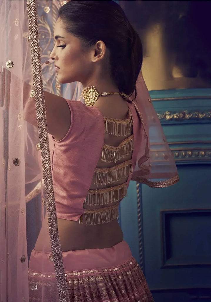 Pink Fully Sequins Net Wedding Wear Lehenga Choli With Dupatta