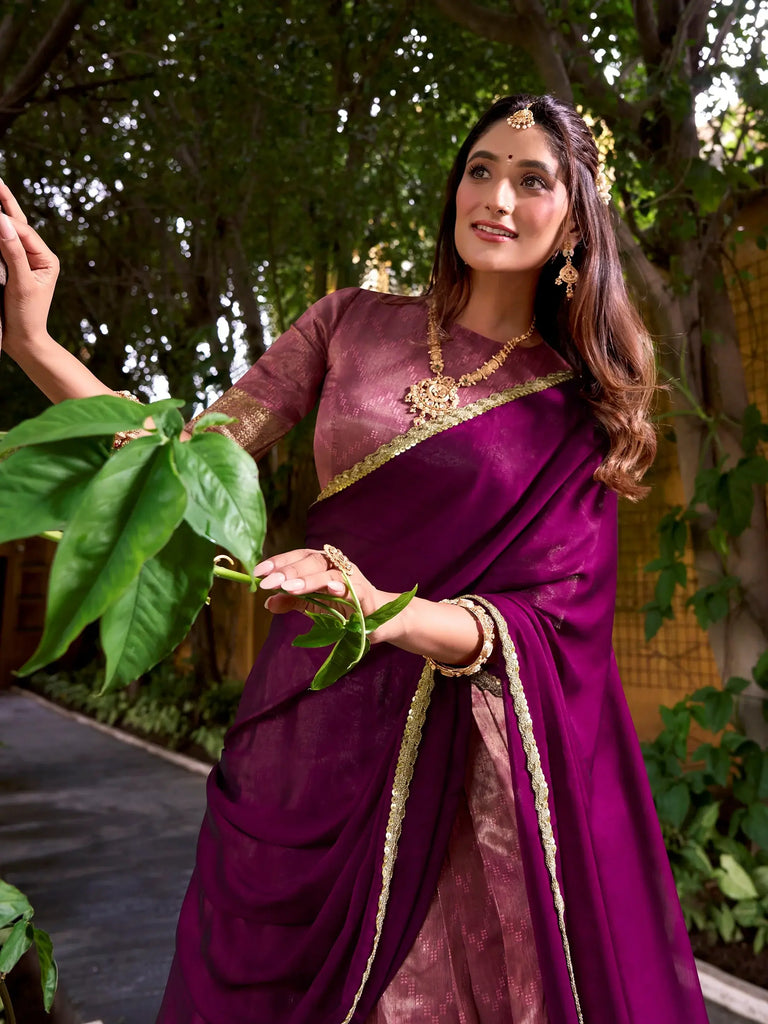 Lovely Pink Zari Weaving Silk Festive Wear Half Saree Lehenga Choli