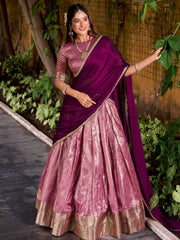 Lovely Pink Zari Weaving Silk Festive Wear Half Saree Lehenga Choli