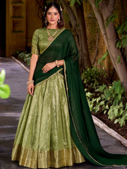 Pretty Green Zari Weaving Silk Festive Wear Half Saree Lehenga Choli