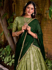 Pretty Green Zari Weaving Silk Festive Wear Half Saree Lehenga Choli