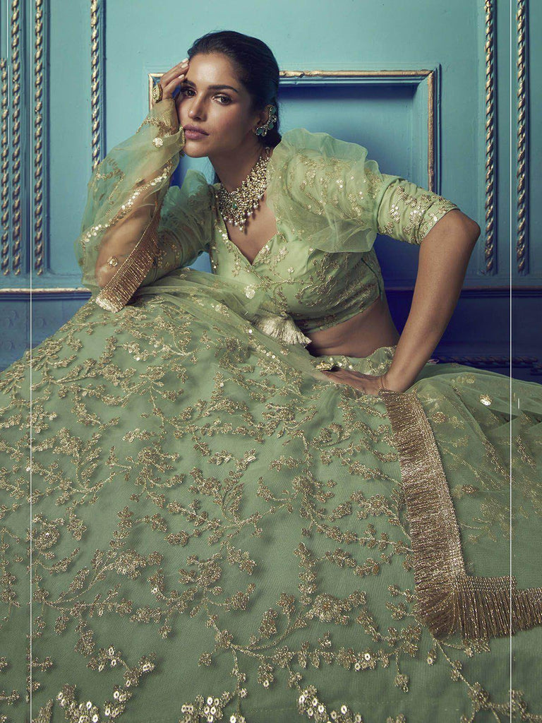 Green Heavy Sequins Wedding Wear Lehenga Choli