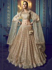 Dusky Beige Sequins Net Party Wear Lehenga Choli With Dupatta