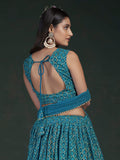 Stunning Teal Blue Sequins Embroidery Georgette Lehenga Choli