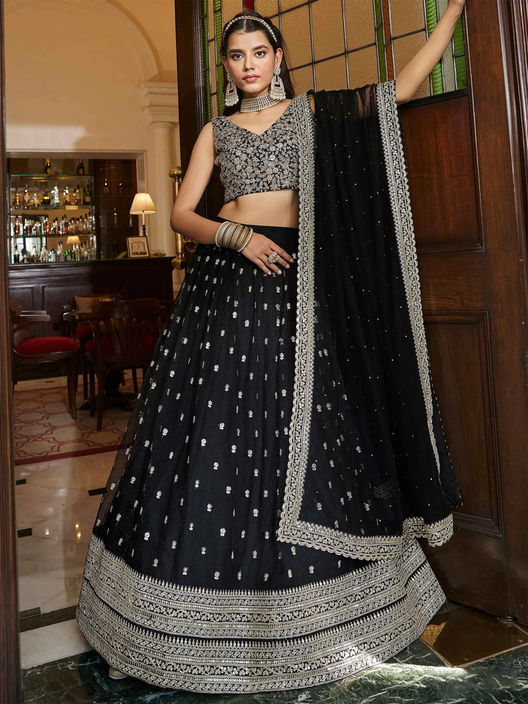 Dazzling Black Sequence Embroidered Net Lehenga Choli