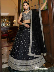 Dazzling Black Sequence Embroidered Net Lehenga Choli