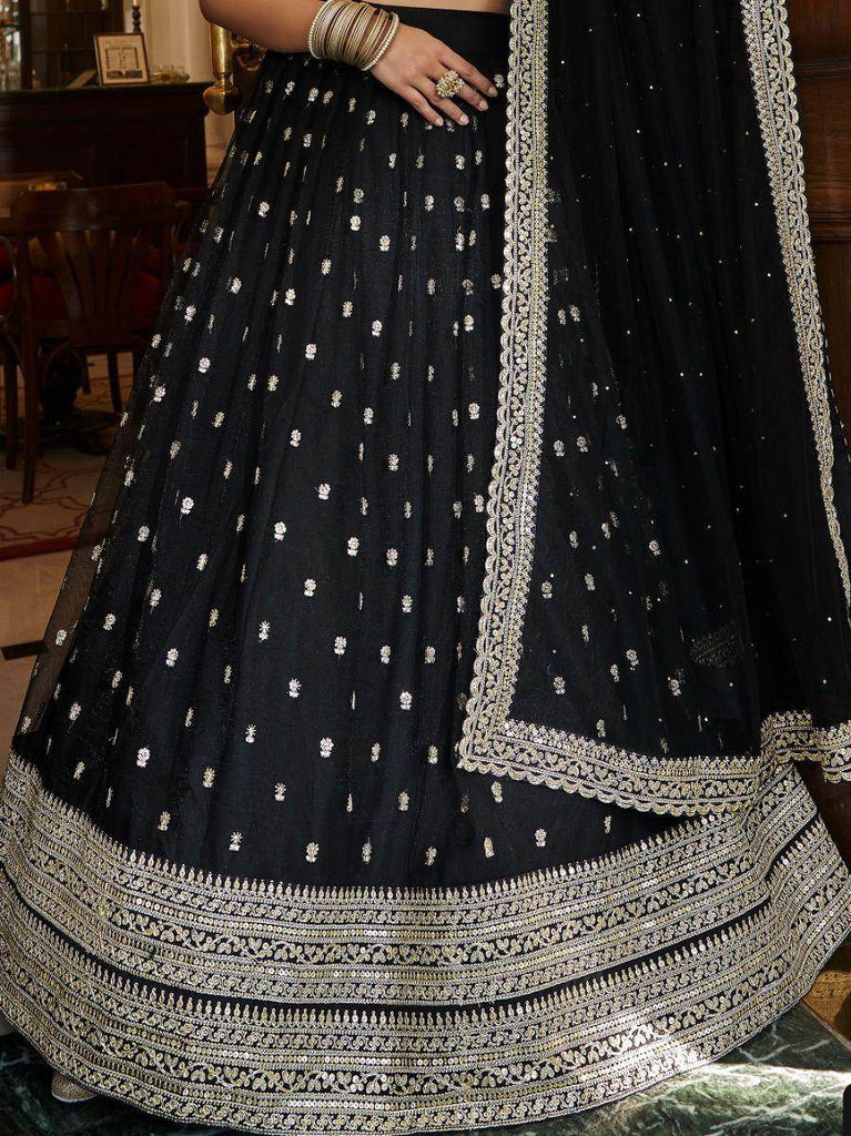 Dazzling Black Sequence Embroidered Net Lehenga Choli