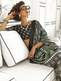 Amazing Green Printed Satin Traditional Wear Saree With Blouse