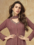 Amazing Rosy Brown Embroidered Georgette Reception Wear Sharara Suit