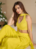 Adorning Yellow Beads Work Haldi Wear Crop Top Palazzo With Dupatta